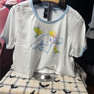 Sanrio White and Blue Crop Top with Cinnamonroll